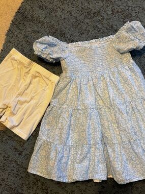 Joie Light Blue Floral Smocked Dress with Puff/off shoulder Sleeves W/undershort